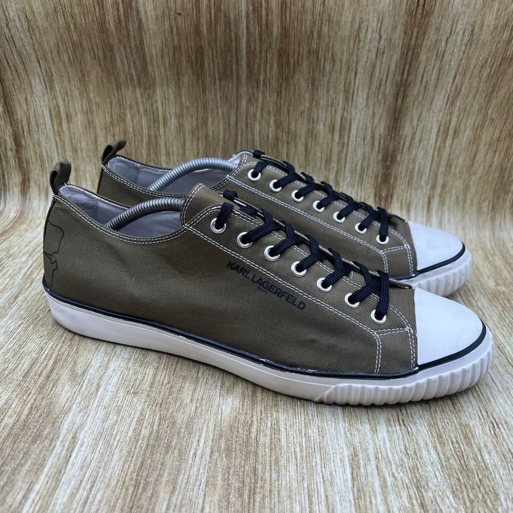 Karl Lagerfeld Paris Sneakers Men's 12 Olive Green Canvas Low Top Logo Shoes